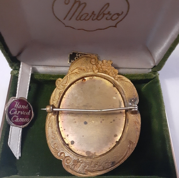 Antique 1920s /30s Marbro Carved Celluloid Cameo Pin Brooch CCladp in Box - Picture 4 of 4